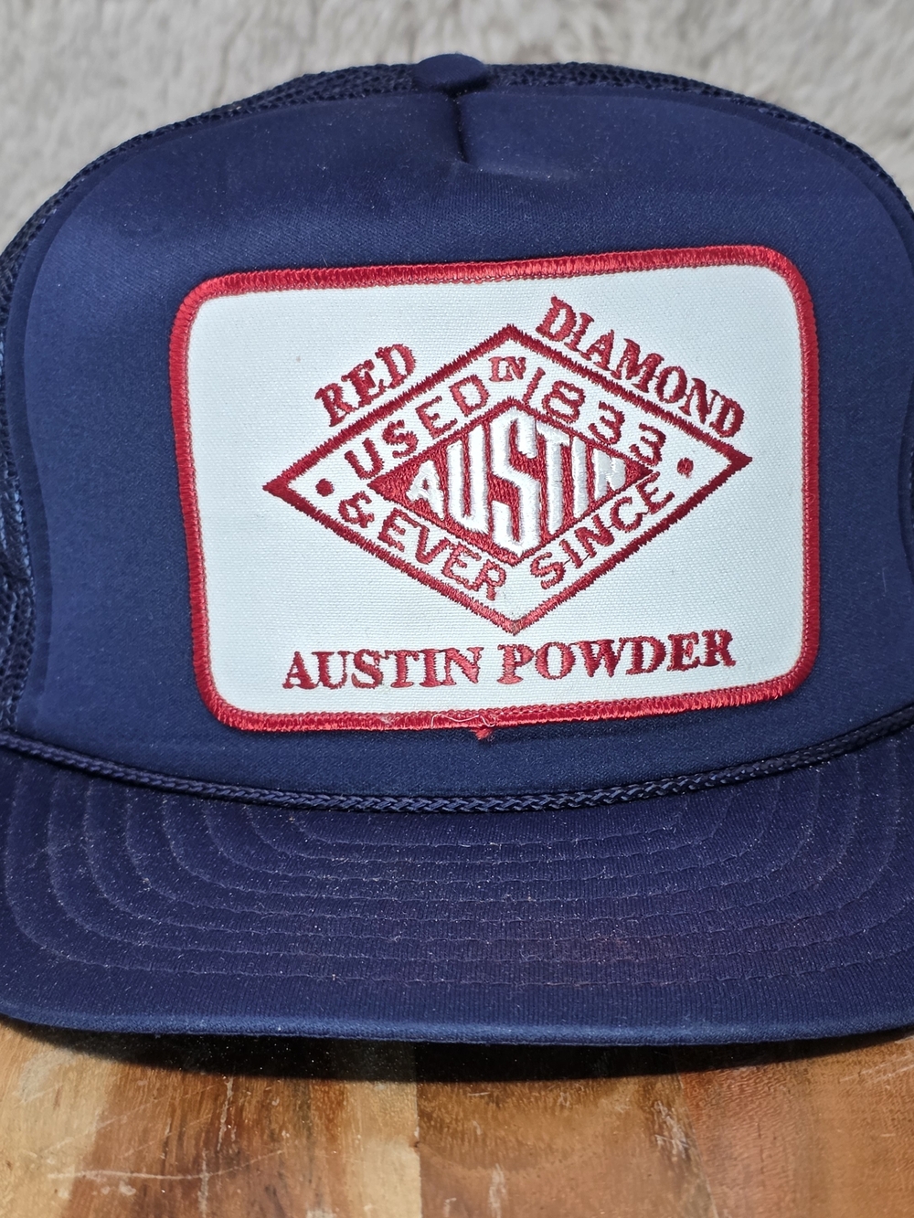 Vintage Navy Trucker Hat with Red Patch